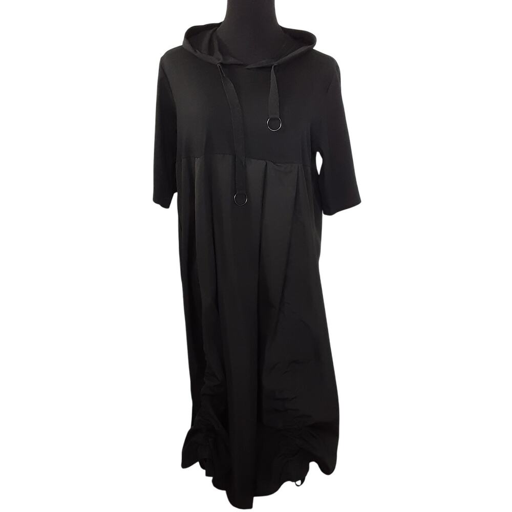 Kate Hewko Black Midi Dress Hoodie Art to Wear Avant Garde Lagenlook L Minimal
